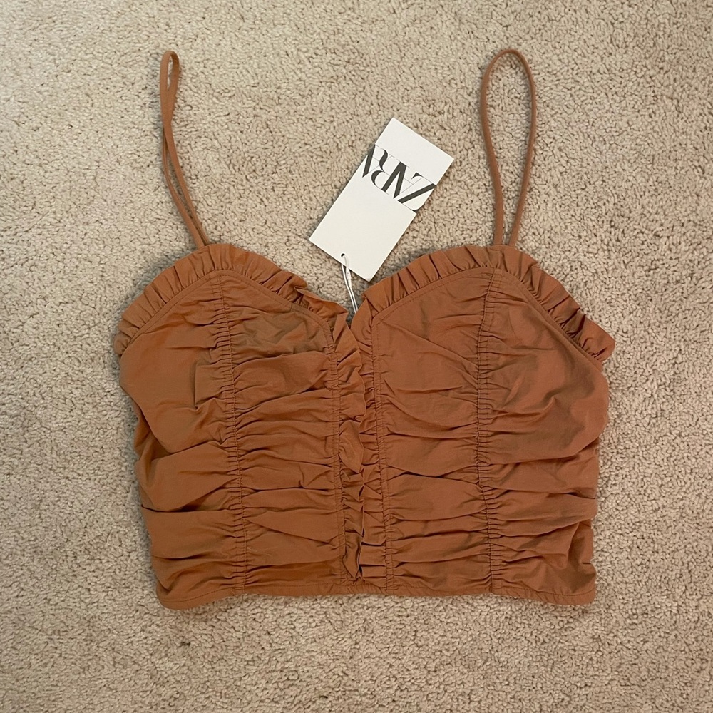 Brand new tan/orange Zara ruffle tank